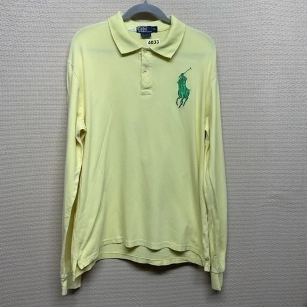 Polo Ralph Lauren Custom Fit Yellow Big Pony Long Slv. Polo Shirt Men XL Cotton